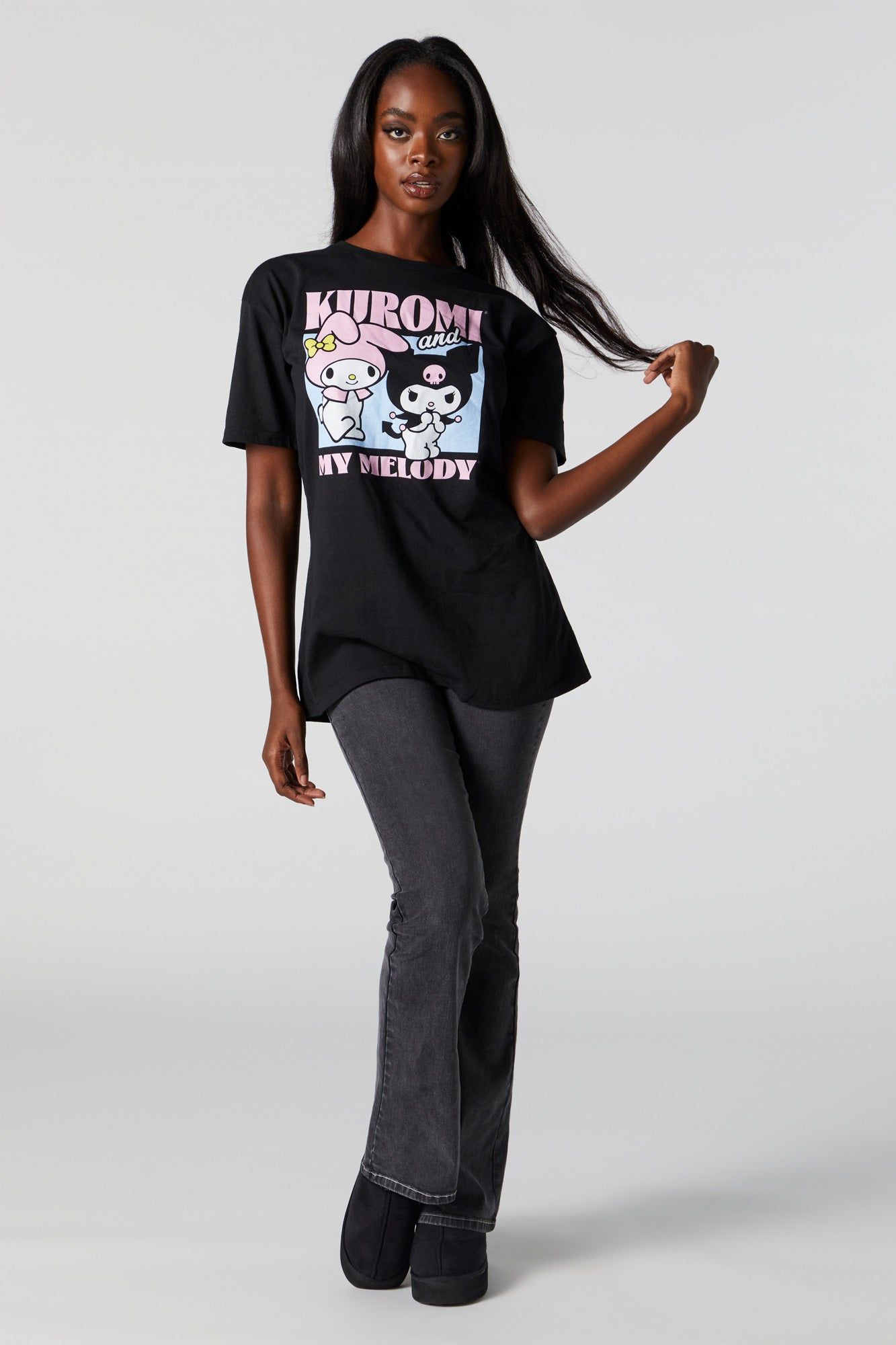 T-shirt de coupe garçonne à imprimé Kuromi and My Melody sold by Urban Planet