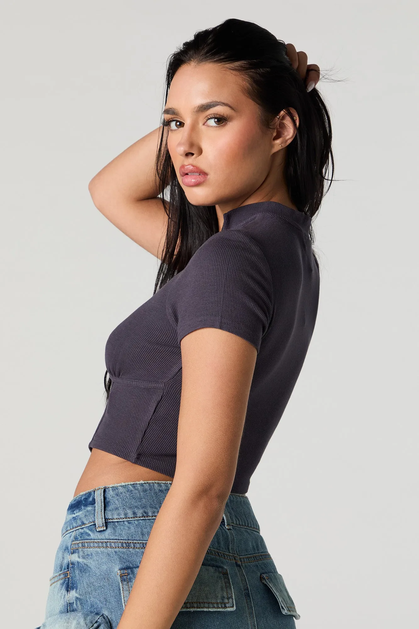 T-shirt corset côtelé avec quart de fermeture à glissière sold by Urban Planet product image thumbnail 2