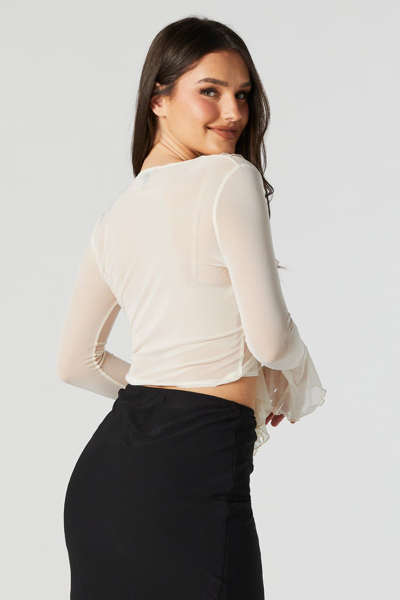 Mesh Tie Front Ruffled Cardigan sold by Urban Planet product image thumbnail 5