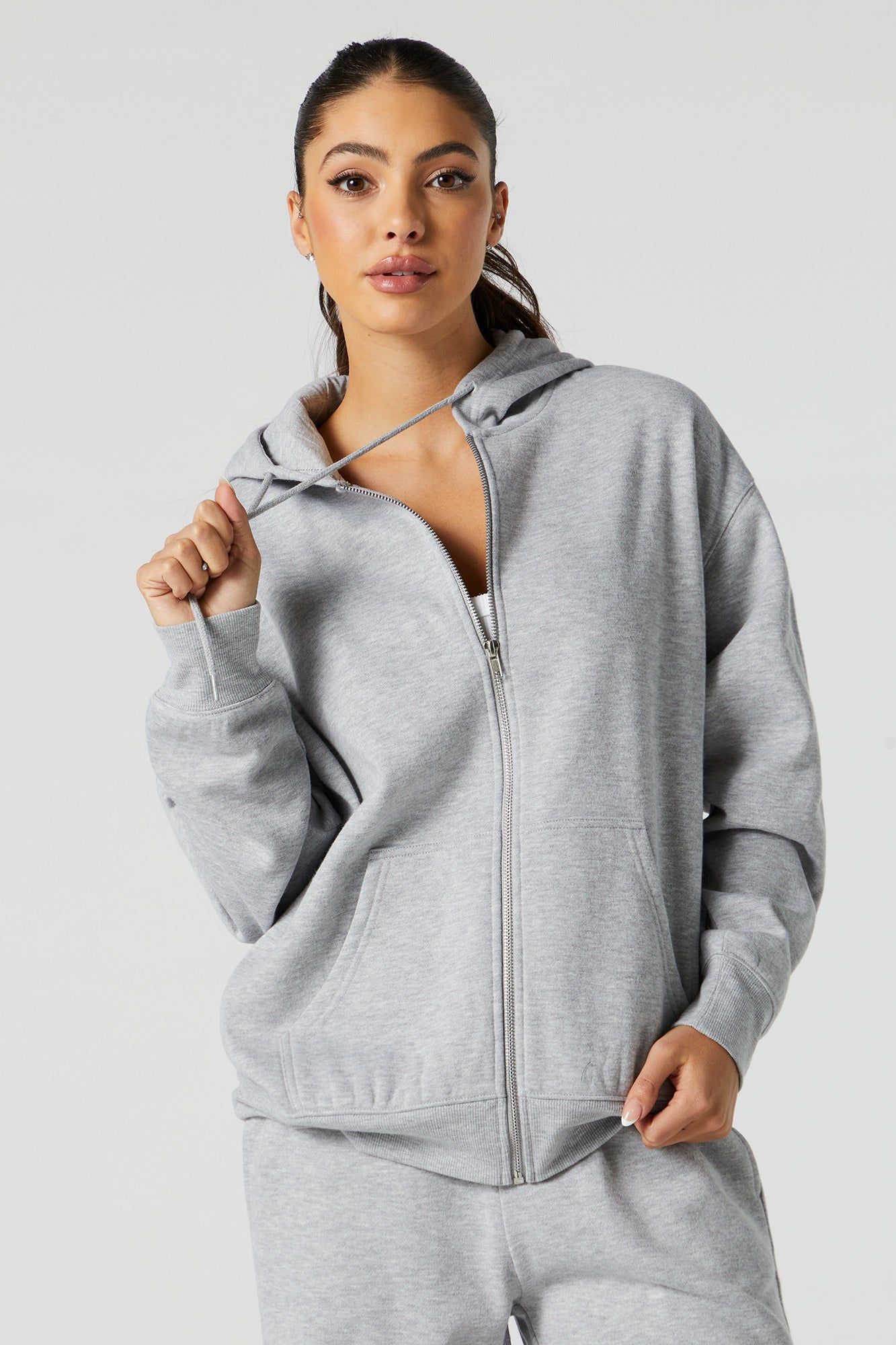 Haut surdimensionné à capuchon en molleton avec fermeture à glissière sold by Urban Planet product image thumbnail 4