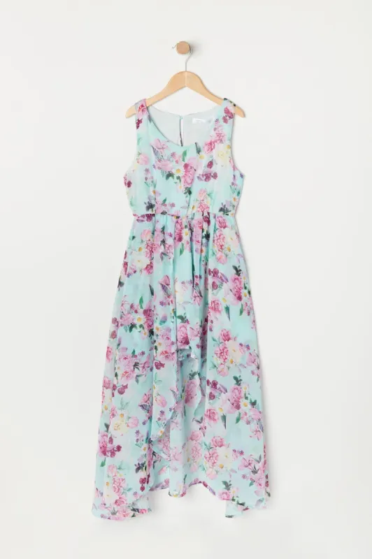 Girls Blue Floral Walk-Through Dress sold by Urban Planet