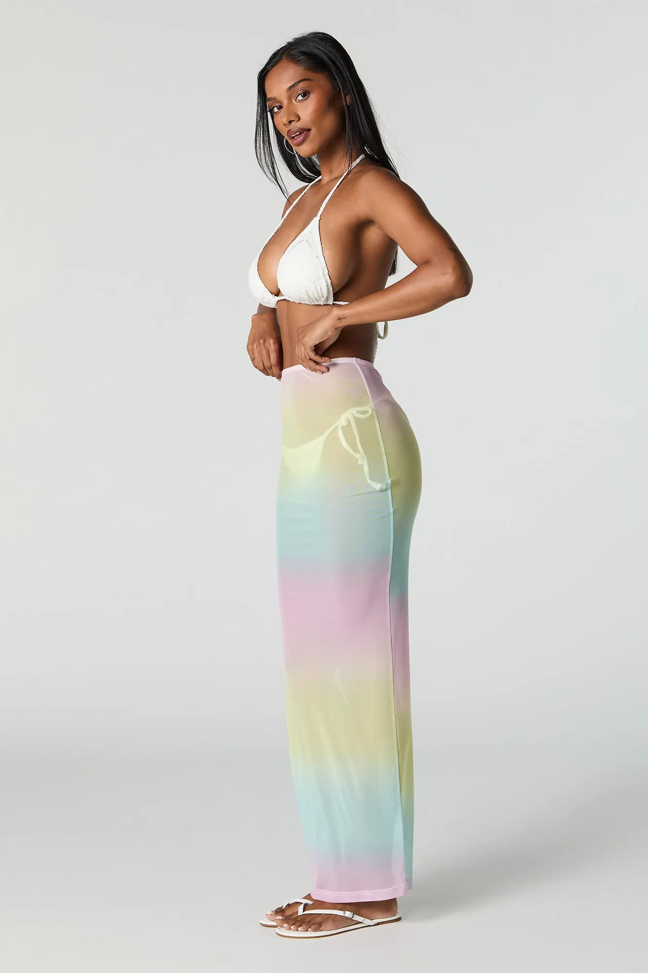 Rainbow Mesh High Rise Maxi Skirt Cover Up sold by Urban Planet product image thumbnail 2