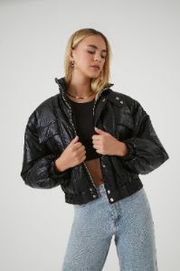 Faux Leather Puffer Jacket sold by Urban Planet