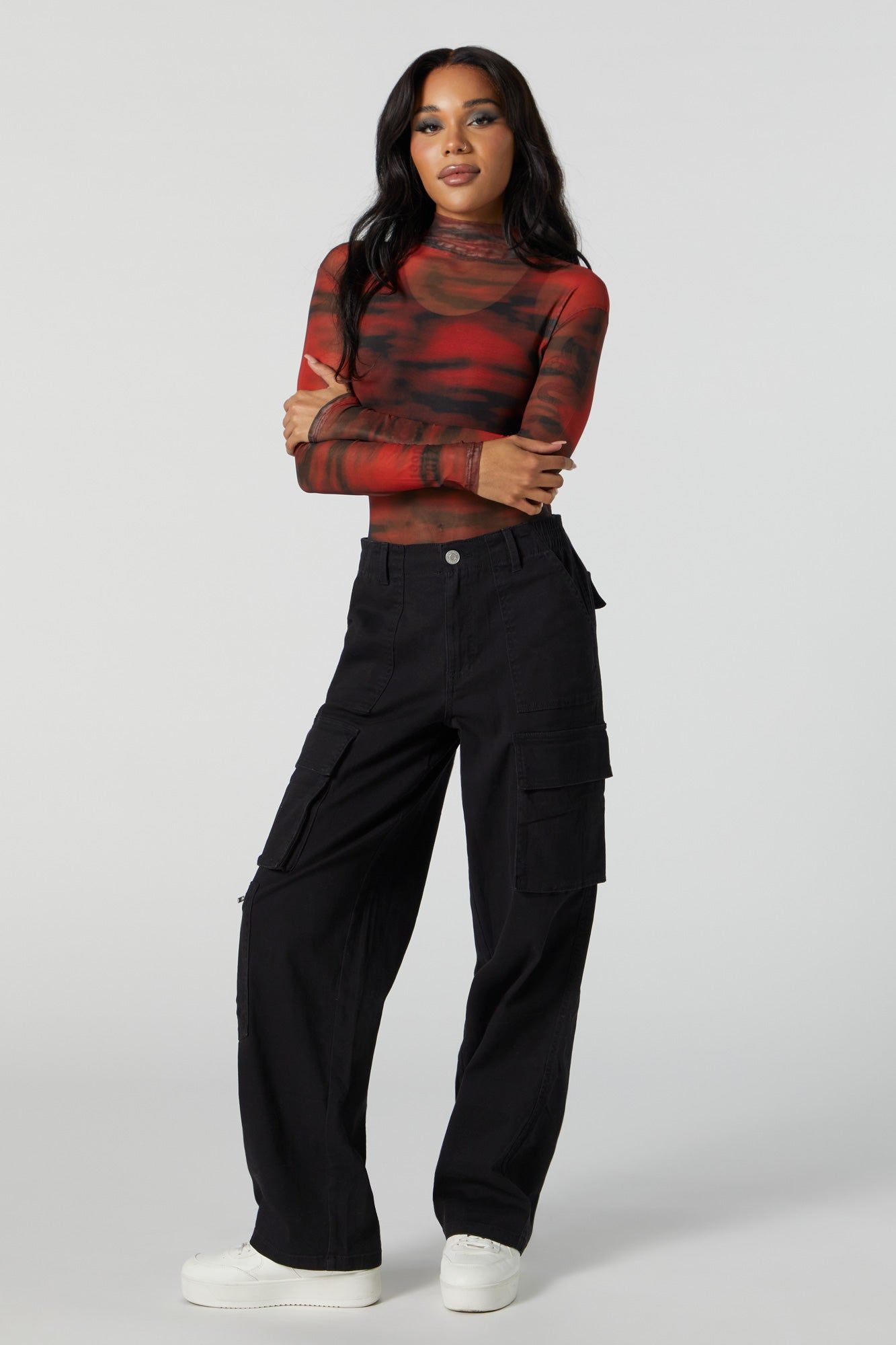 Red Mesh Mock Neck Bodysuit sold by Urban Planet product image thumbnail 4