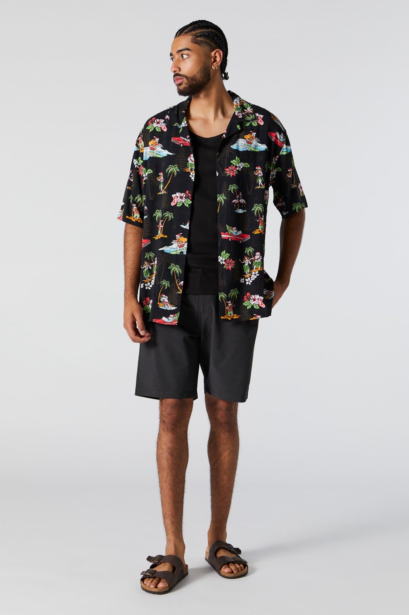 Hawaiian Santa Print Button-Up Top sold by Urban Planet product image thumbnail 3