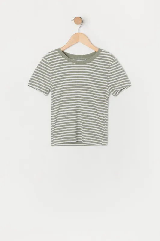 T-shirt vert ultracourt côtelé pour fille sold by Urban Planet