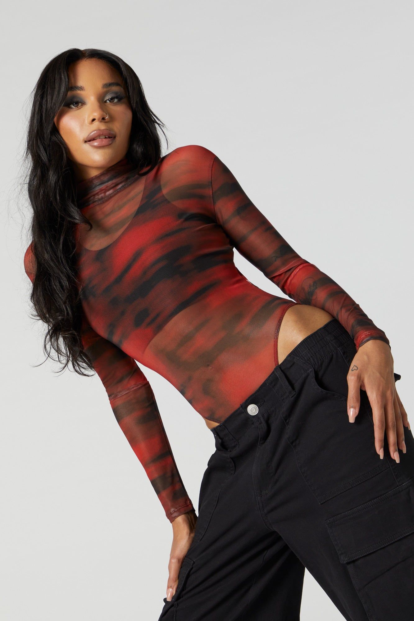 Red Mesh Mock Neck Bodysuit sold by Urban Planet product image thumbnail 3
