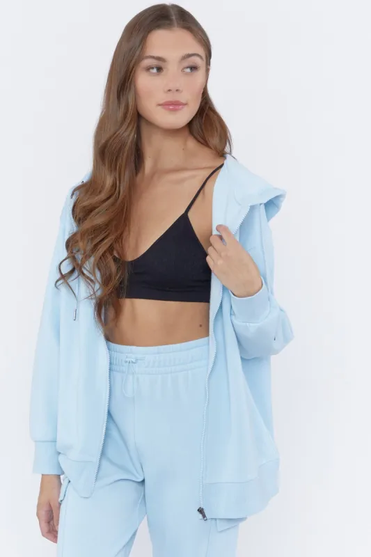 Blue Oversized Zip-Up Fleece Hoodie sold by Urban Planet