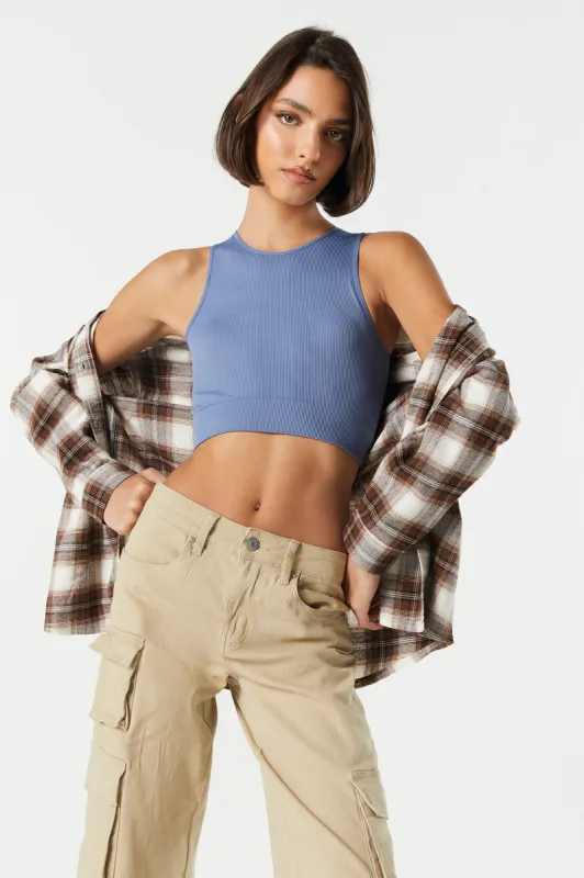 Coloured Seamless Ribbed High Neck Cropped Tank sold by Urban Planet