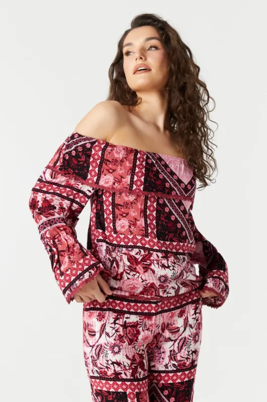 Multi Print Off Shoulder Top sold by Urban Planet