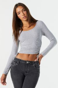 Ribbed Drawstring Long Sleeve Top sold by Urban Planet