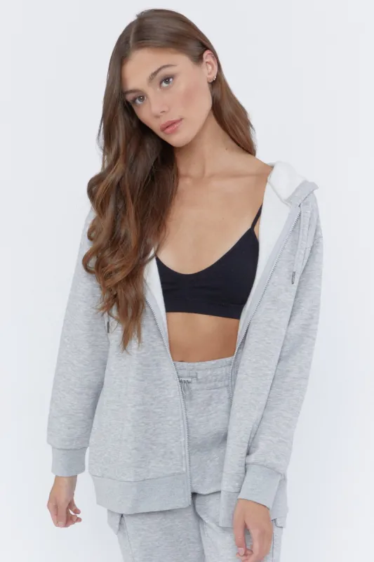 Grey Oversized Zip-Up Fleece Hoodie sold by Urban Planet