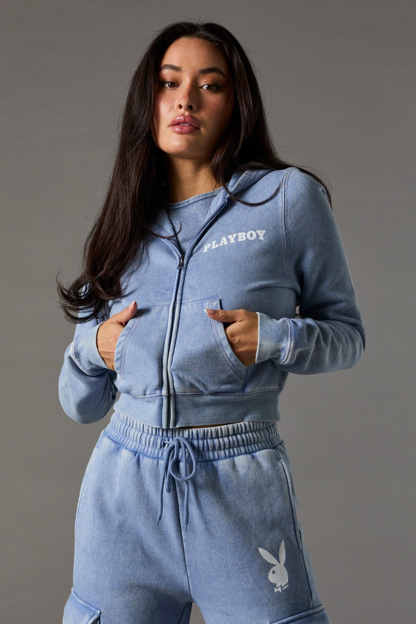 Haut à capuchon délavé avec glissière et imprimé du lapin de Playboy sold by Urban Planet