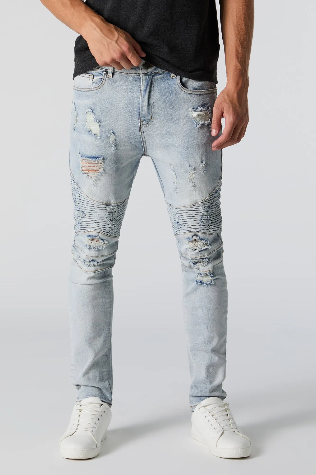 Distressed Skinny Moto Jean sold by Urban Planet