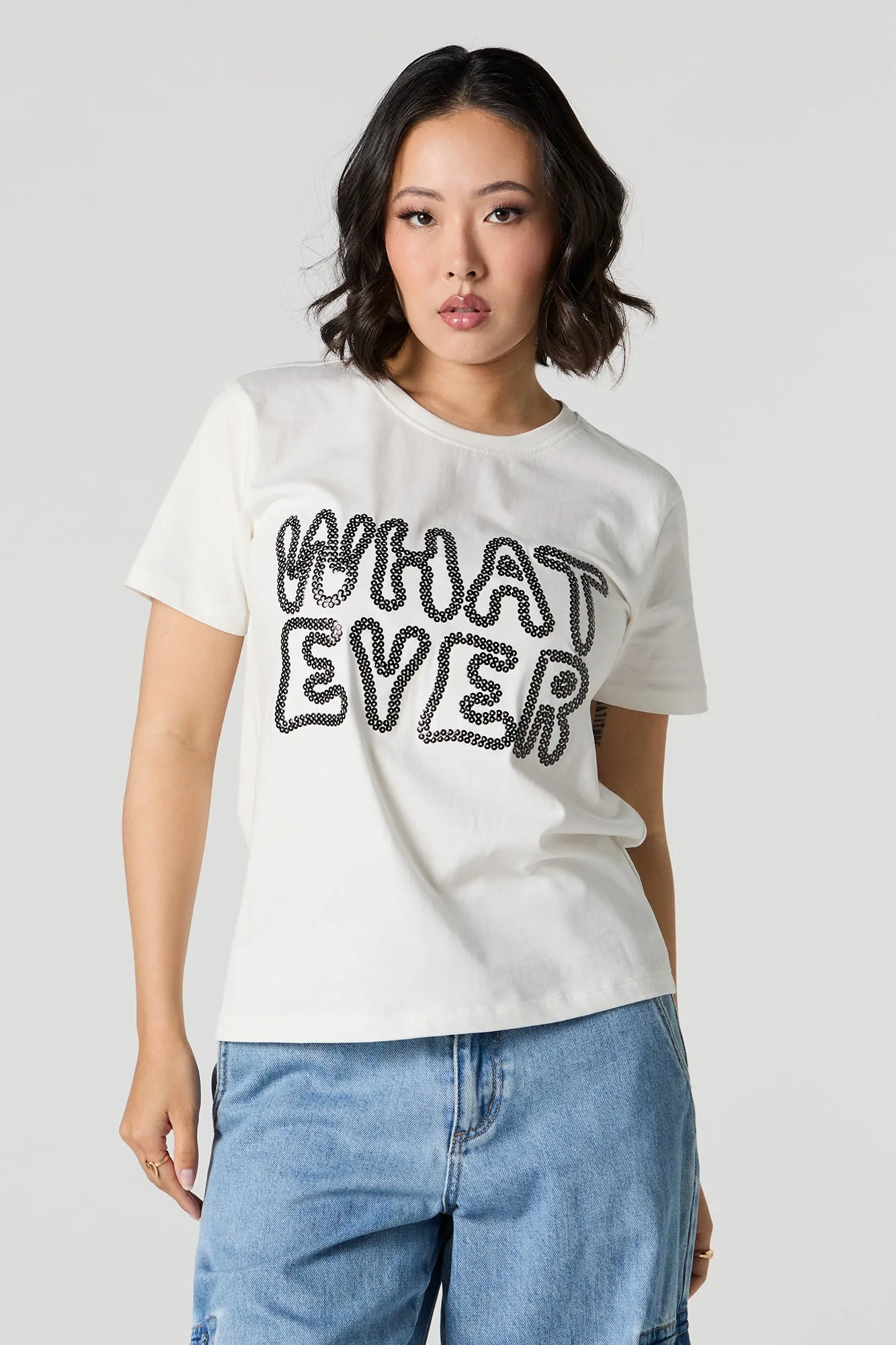 Whatever Sequined T-Shirt sold by Urban Planet
