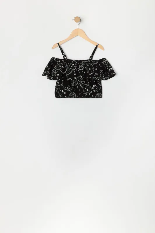 Girls Floral Print Flounce Off Shoulder Top sold by Urban Planet