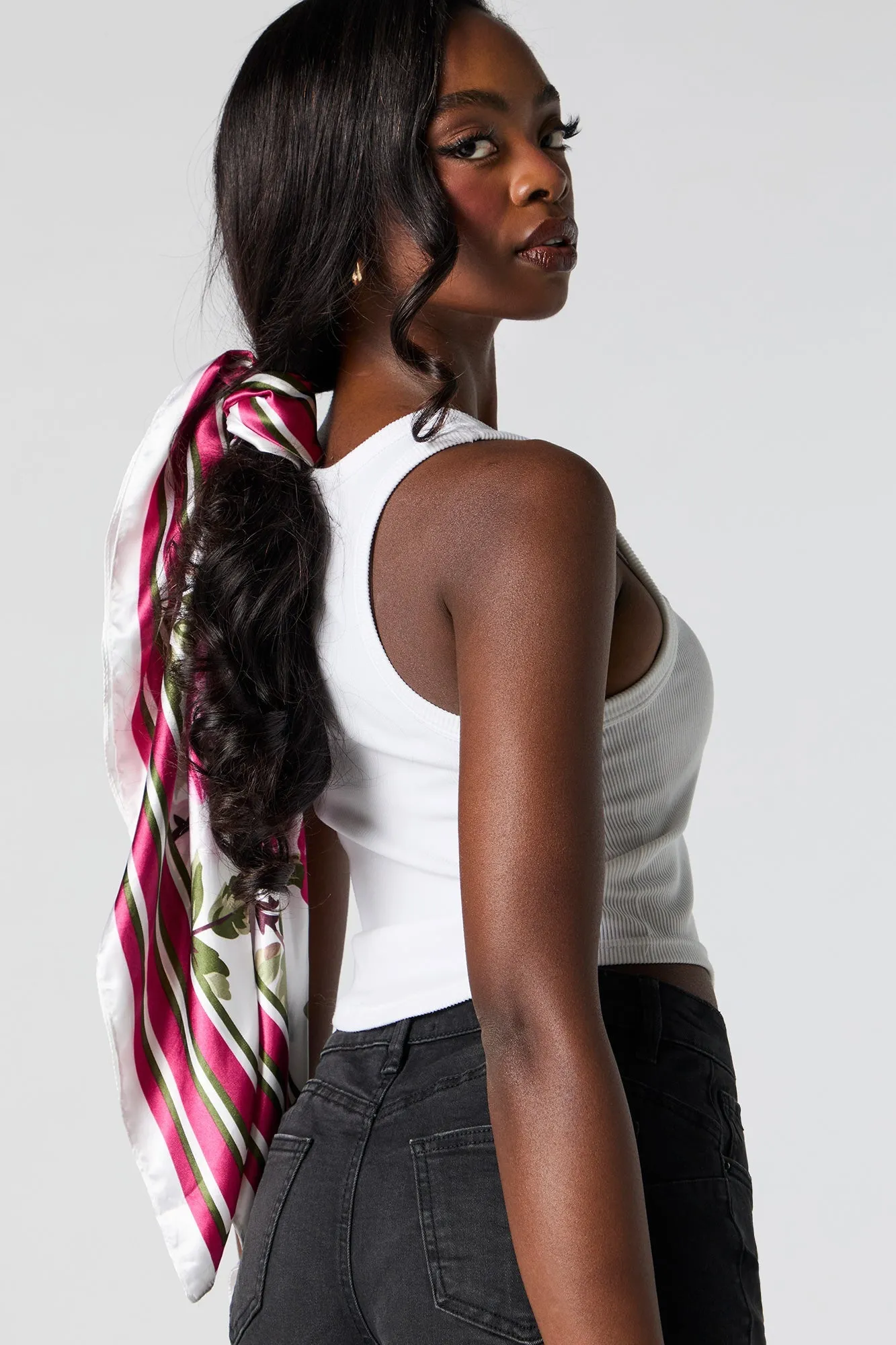 Rose Print Satin Multiway Scarf sold by Urban Planet product image thumbnail 2