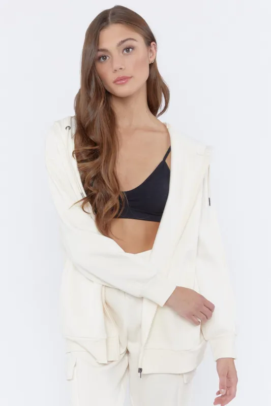 Cream Oversized Zip-Up Fleece Hoodie sold by Urban Planet