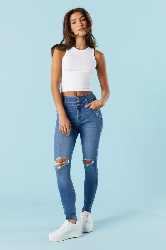 Ibiza Medium Wash Distressed Skinny Jean sold by Urban Planet