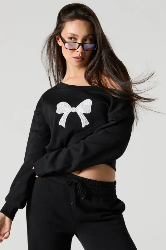 Off Shoulder Cropped Fleece Sweatshirt sold by Urban Planet