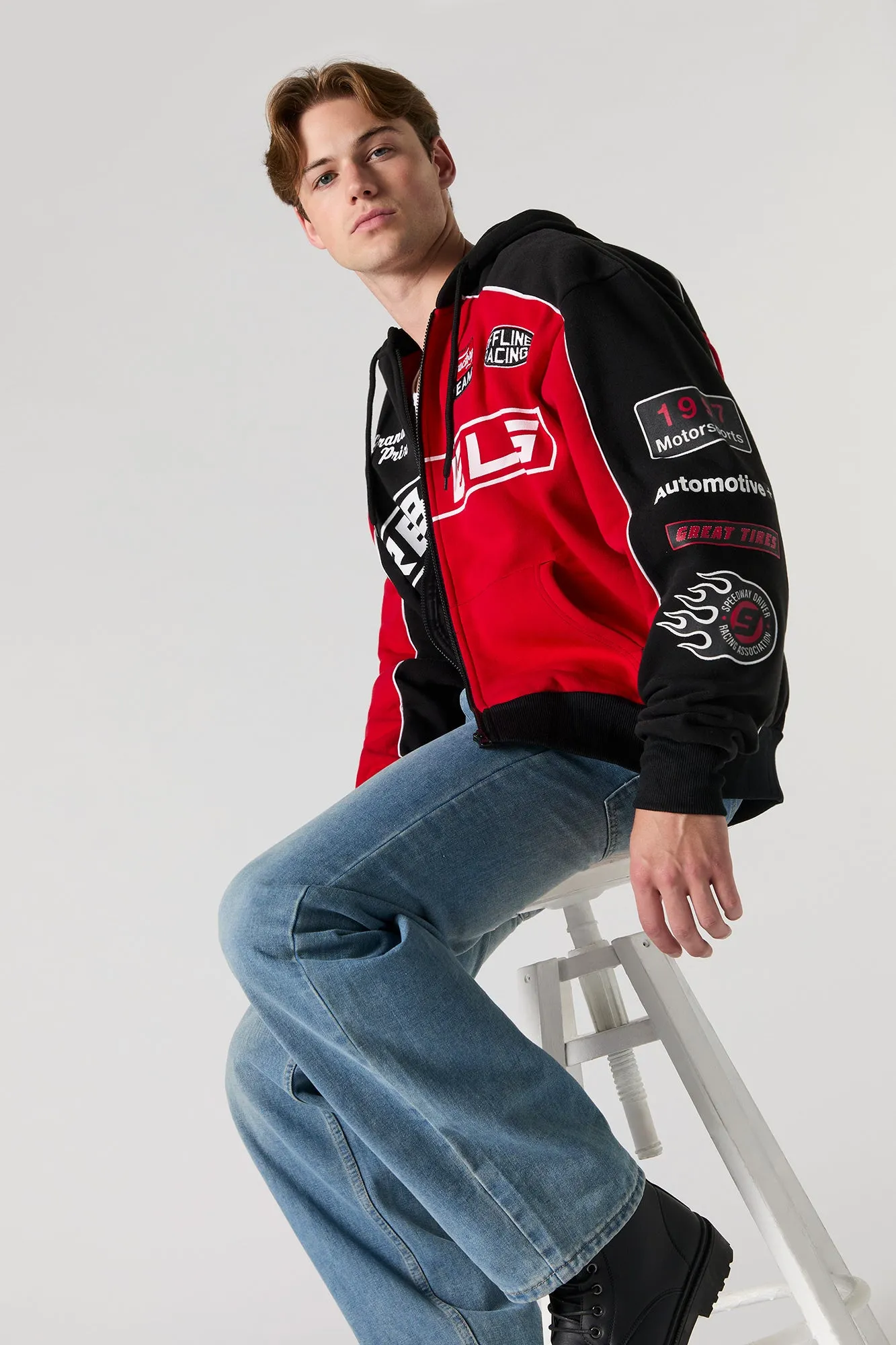 Colourblock Zip-Up Racing Hoodie sold by Urban Planet