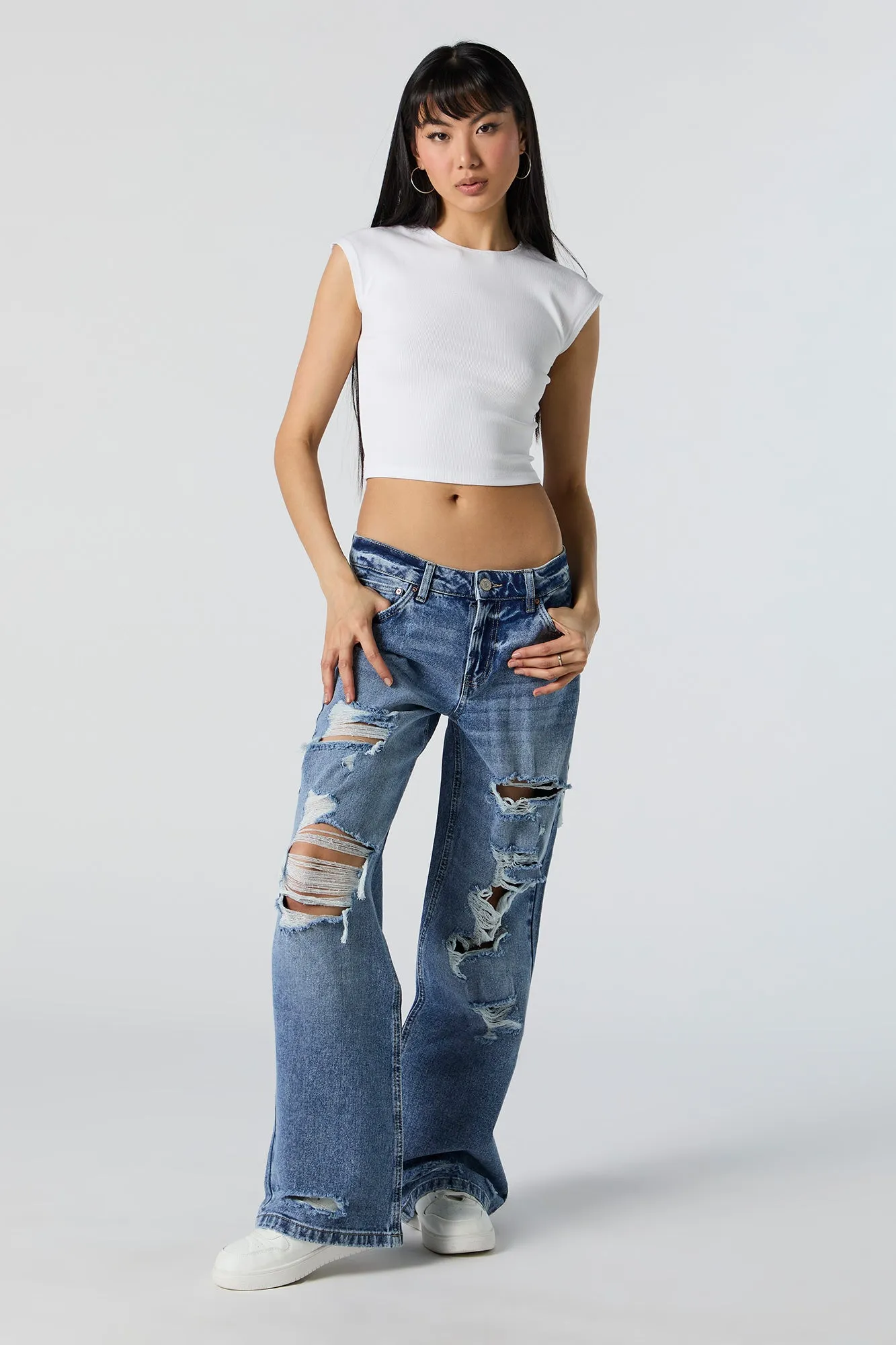 Low Rise Wide Leg Distressed Skater Jean sold by Urban Planet