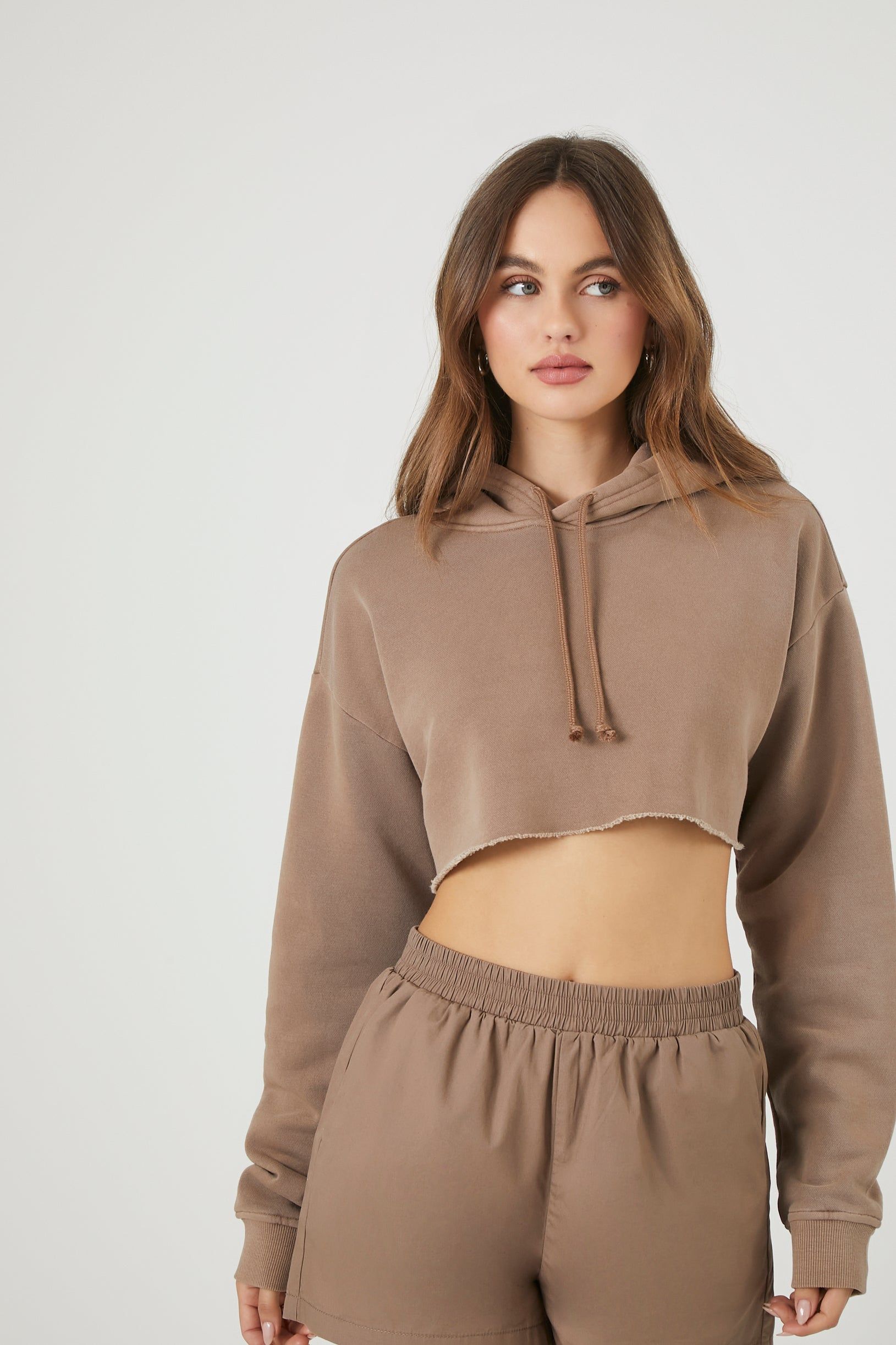 Fleece Raw Hem Cropped Hoodie sold by Urban Planet