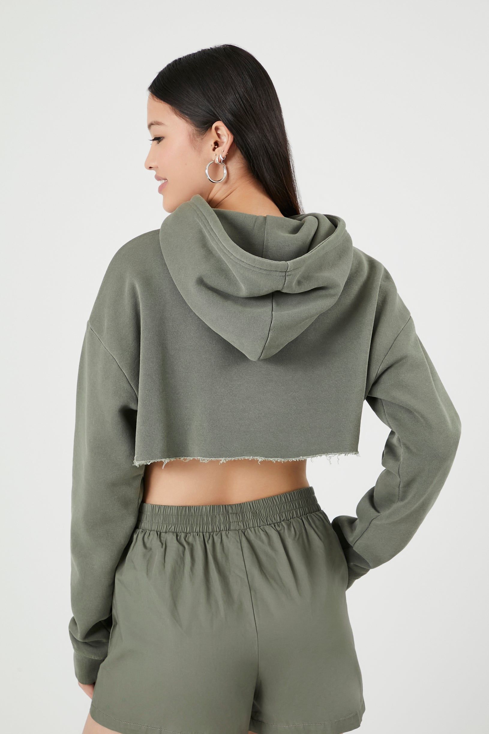 Fleece Raw Hem Cropped Hoodie sold by Urban Planet product image thumbnail 7
