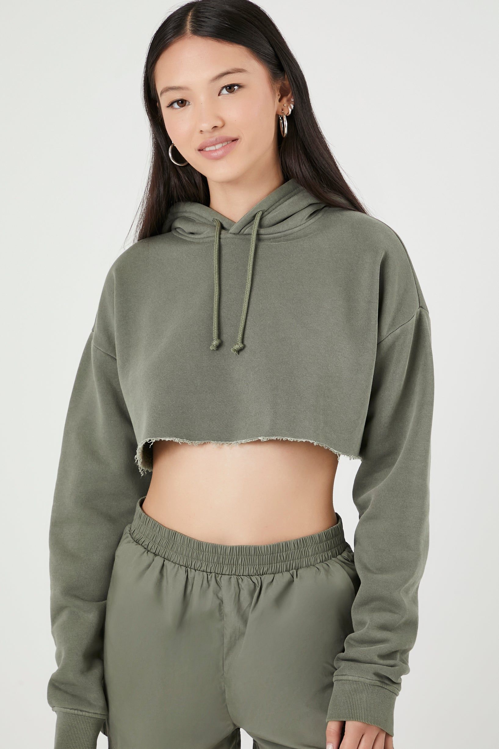 Fleece Raw Hem Cropped Hoodie sold by Urban Planet product image thumbnail 6