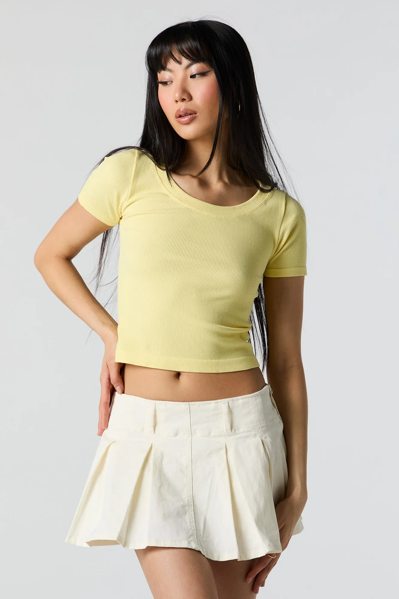 Seamless Ribbed Scoop Neck T-Shirt sold by Urban Planet