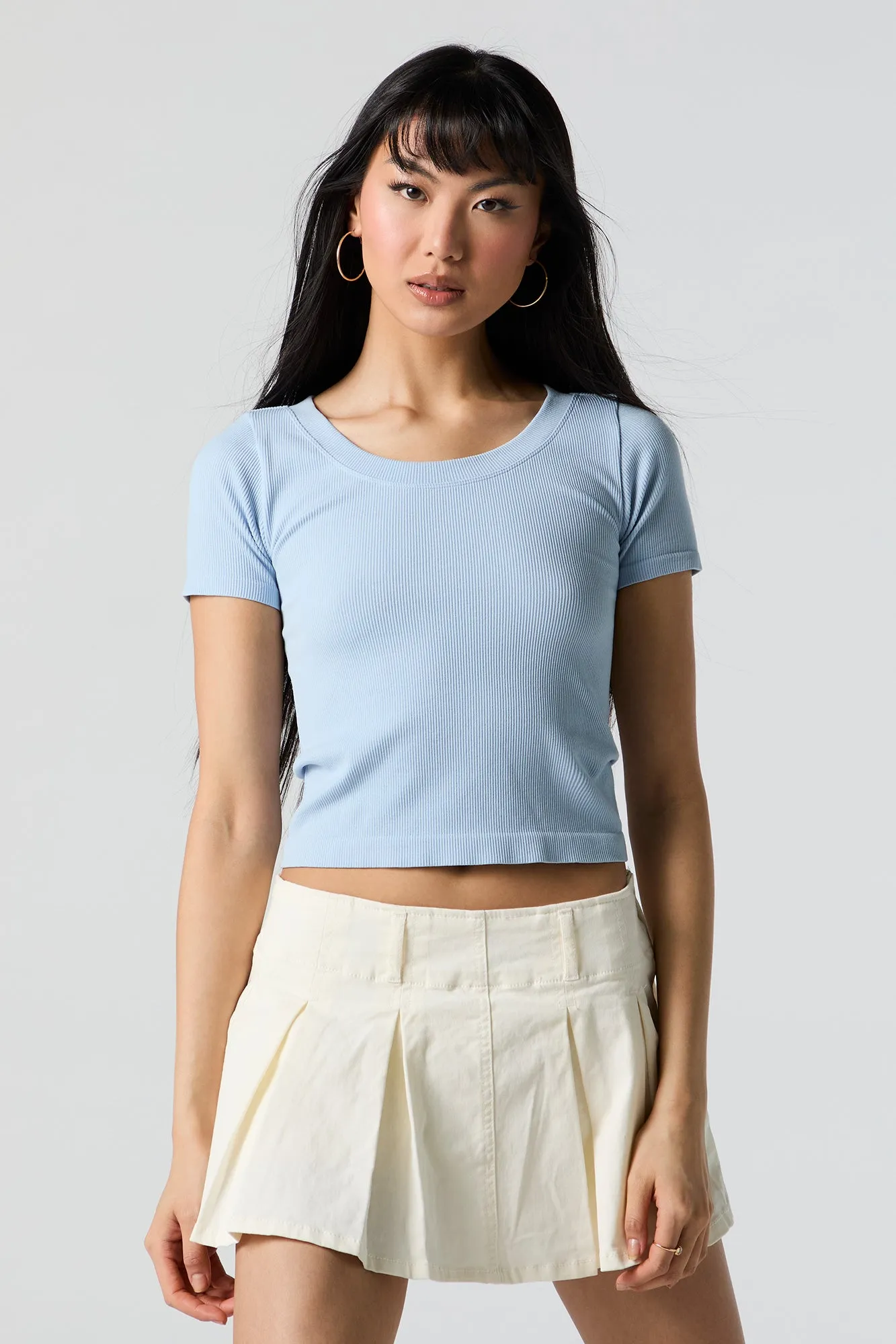 Seamless Ribbed Scoop Neck T-Shirt sold by Urban Planet product image thumbnail 5