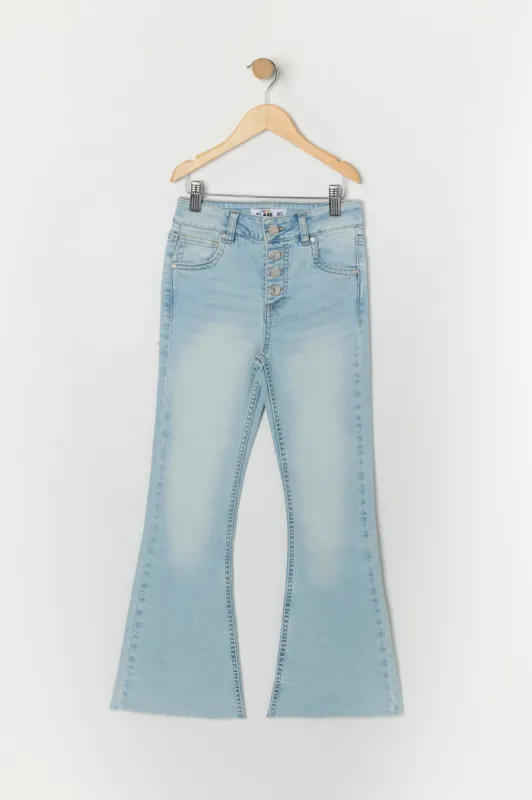 Girls High Rise Multi Button Flare Jean sold by Urban Planet