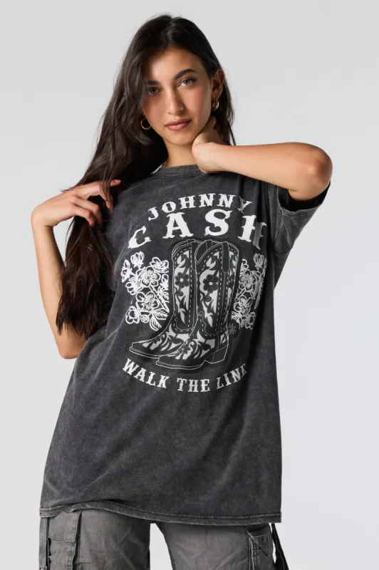 Johnny Cash Graphic Washed Boyfriend T-Shirt made by Stitches