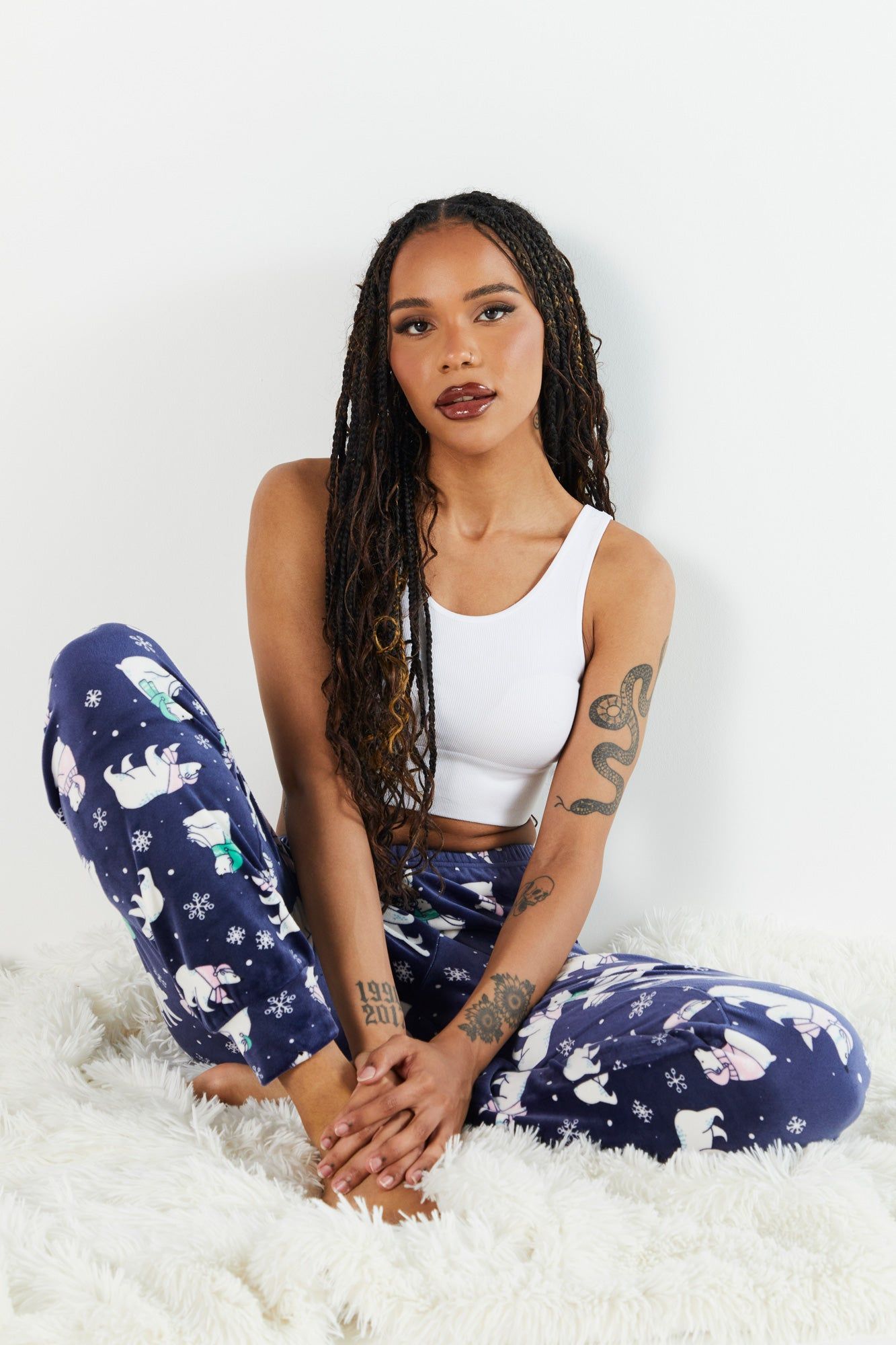 Polar Bear Print Velour Pajama Jogger sold by Urban Planet