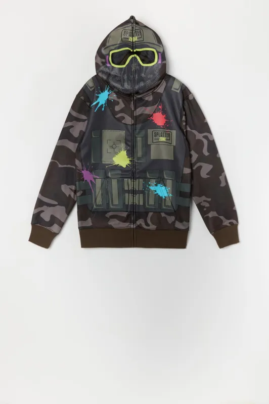 Haut à capuchon avec imprimé Camo Man et fermeture à glissière pour garçon sold by Urban Planet