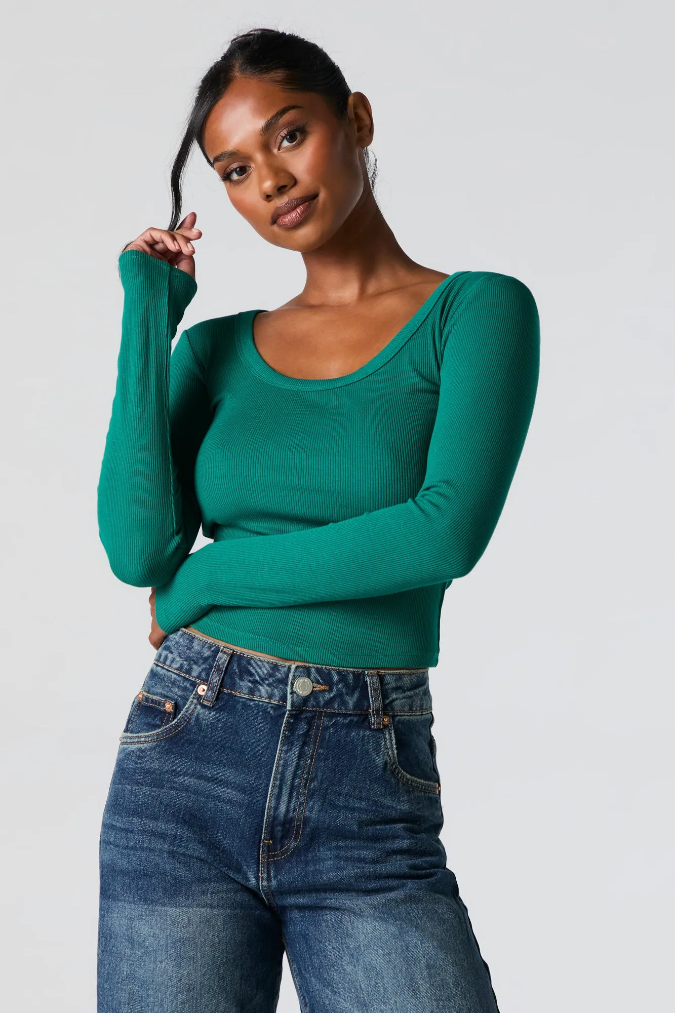 Ribbed Scoop Neck Long Sleeve Top sold by Urban Planet