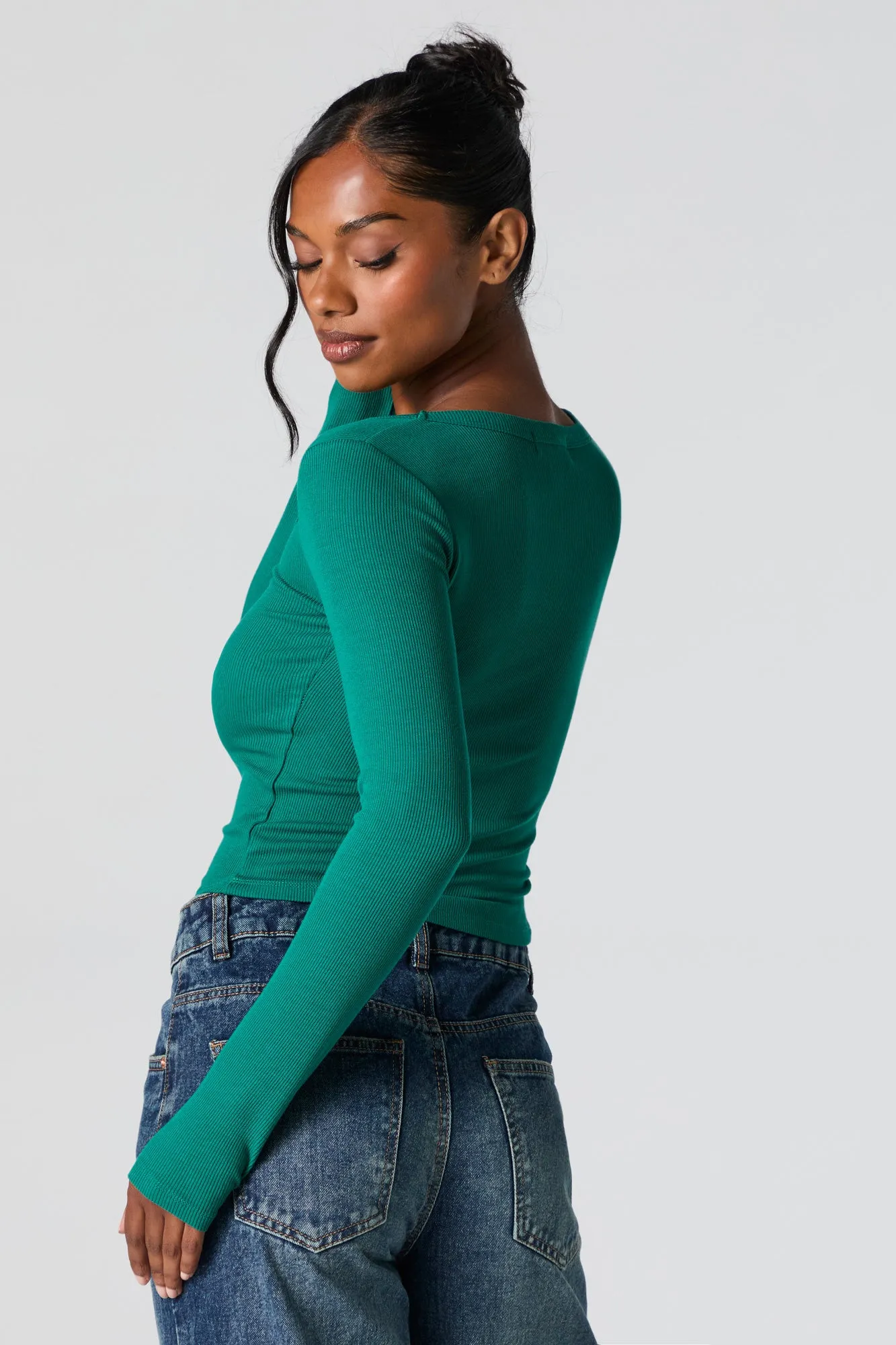 Ribbed Scoop Neck Long Sleeve Top sold by Urban Planet product image thumbnail 2