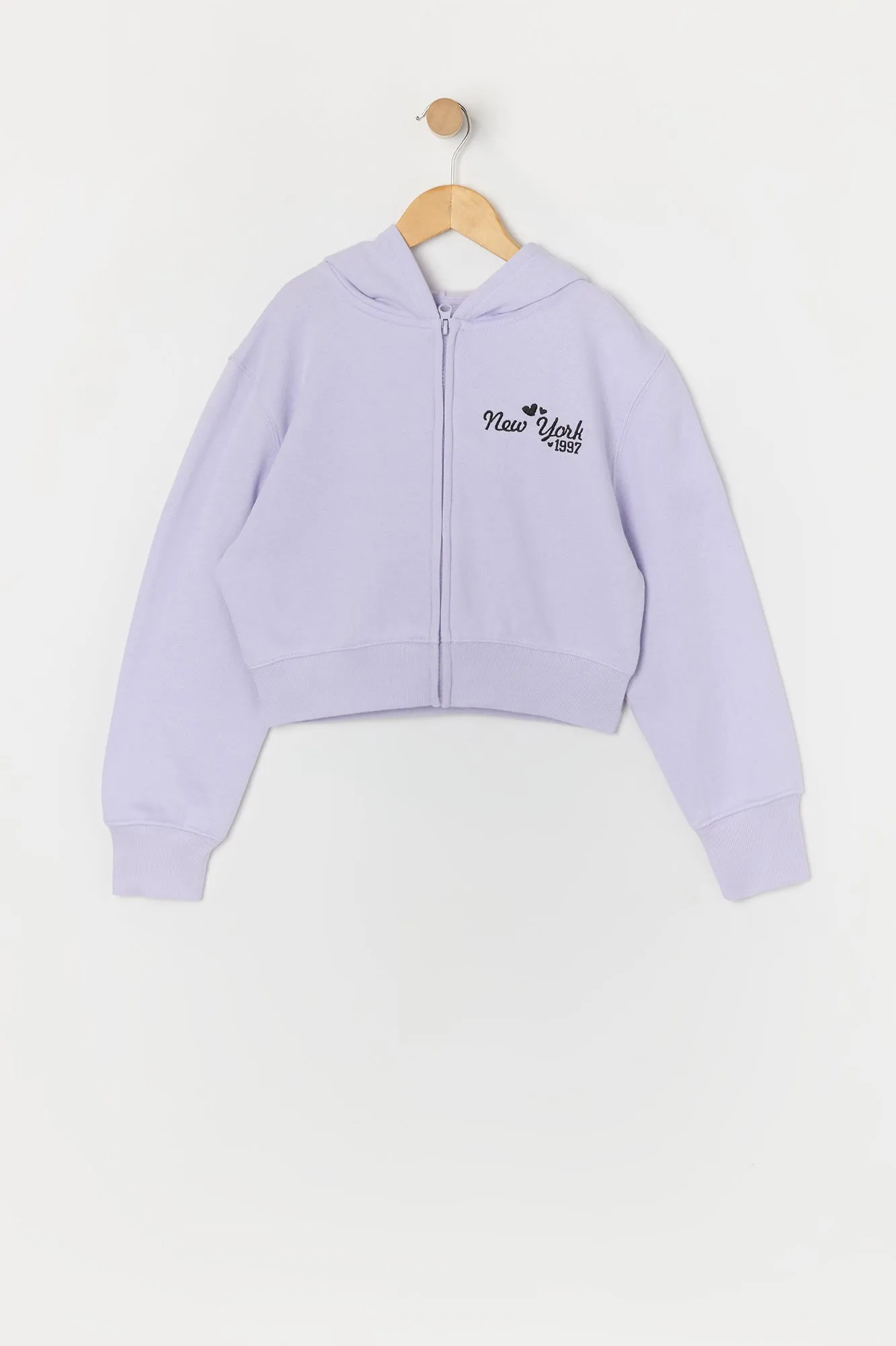 Girls New York Embroidered Zip-Up Fleece Hoodie sold by Urban Planet
