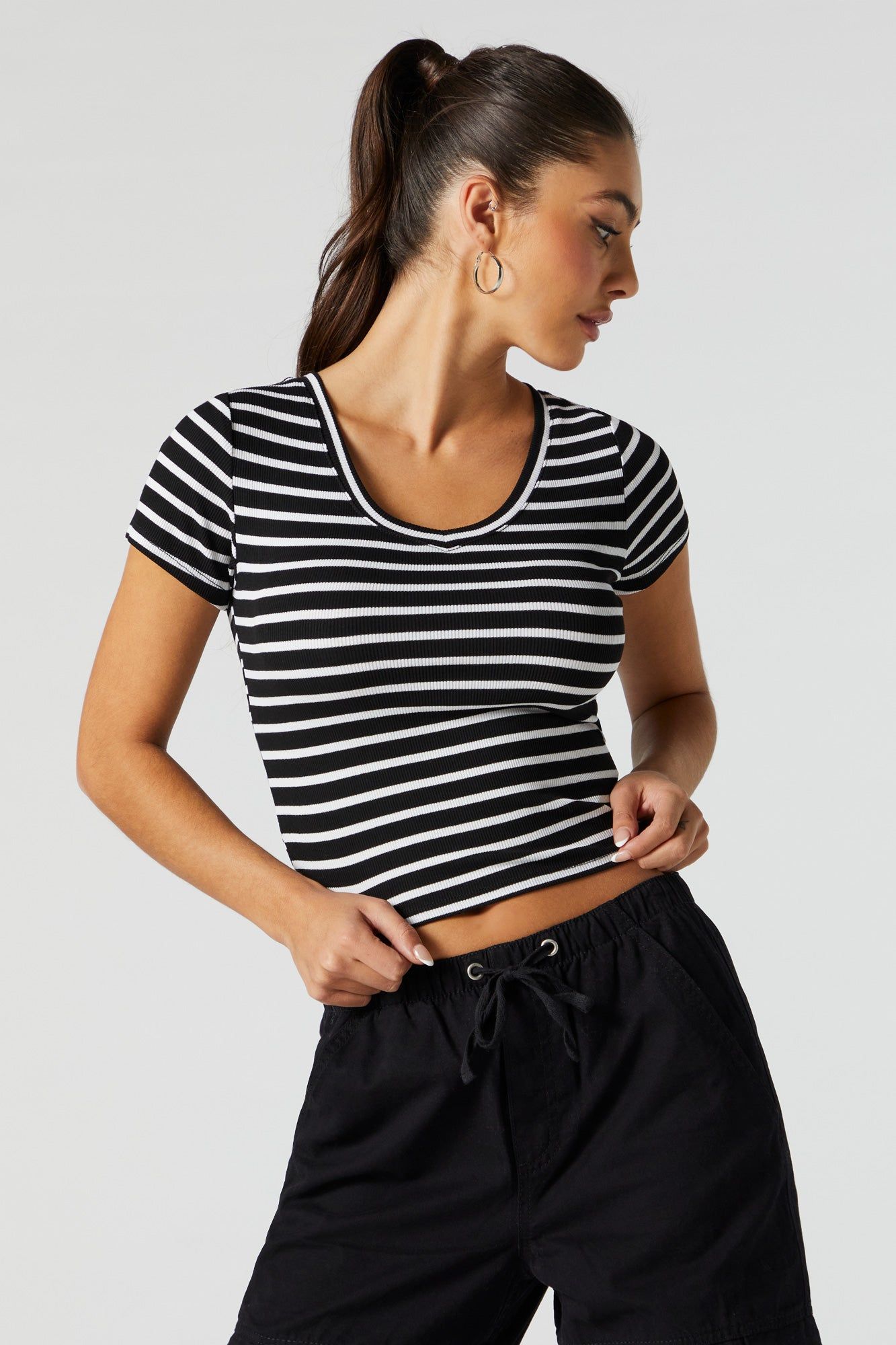 Striped Ribbed V-Neck Baby T-Shirt sold by Urban Planet