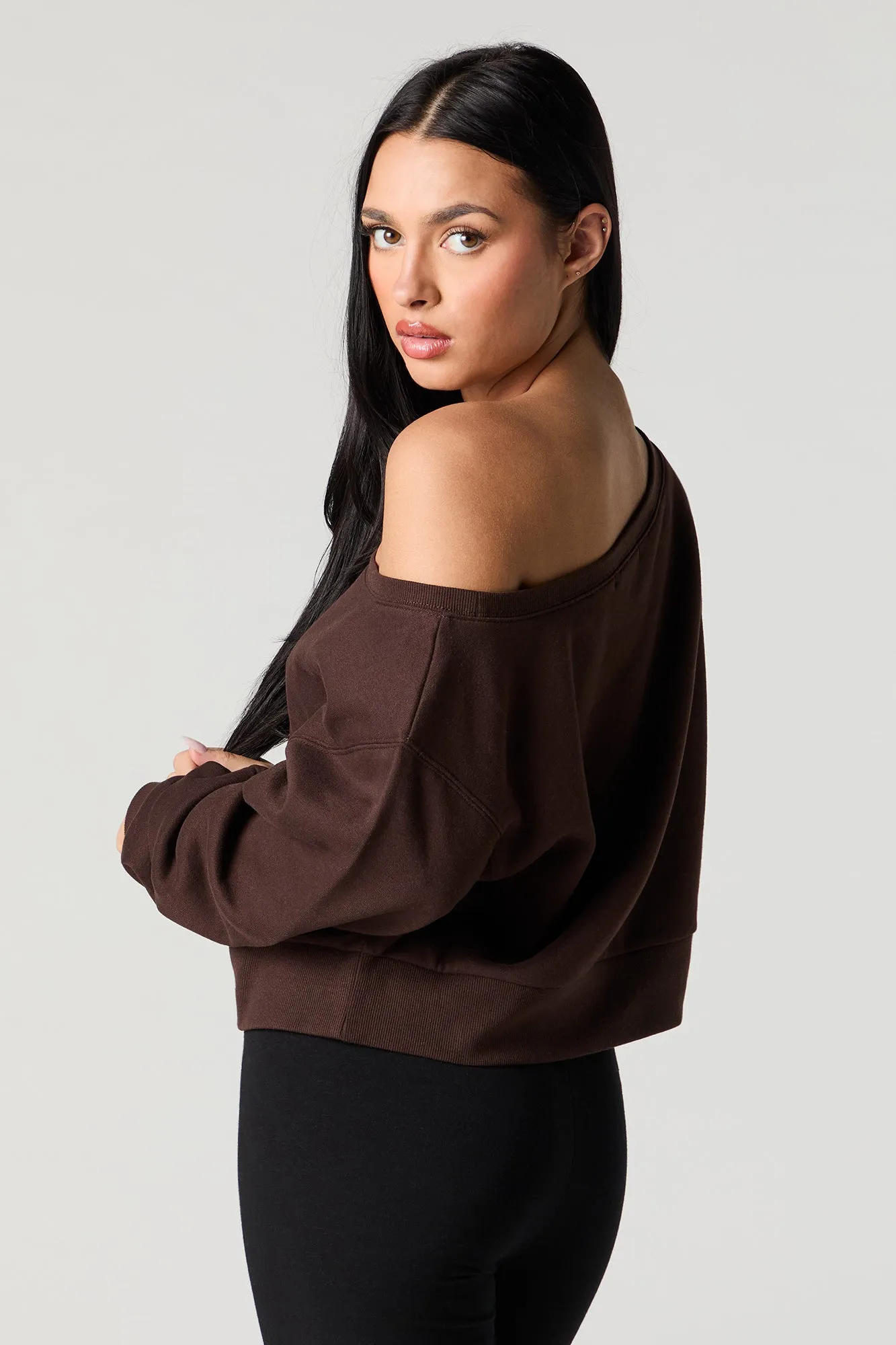 Soft Fleece Off Shoulder Cropped Sweatshirt sold by Urban Planet product image thumbnail 2