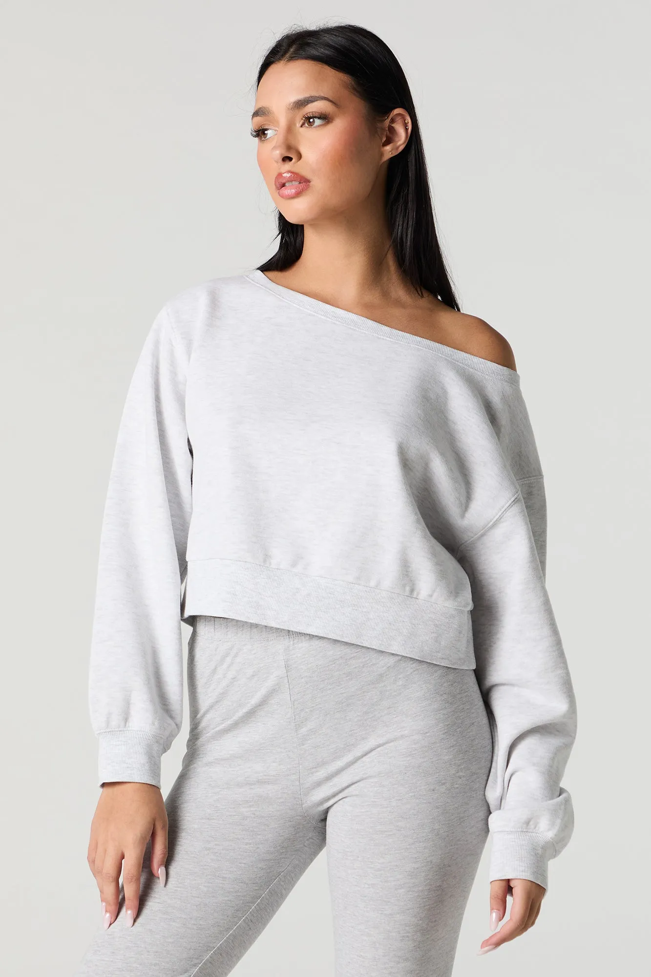 Soft Fleece Off Shoulder Cropped Sweatshirt sold by Urban Planet product image thumbnail 5