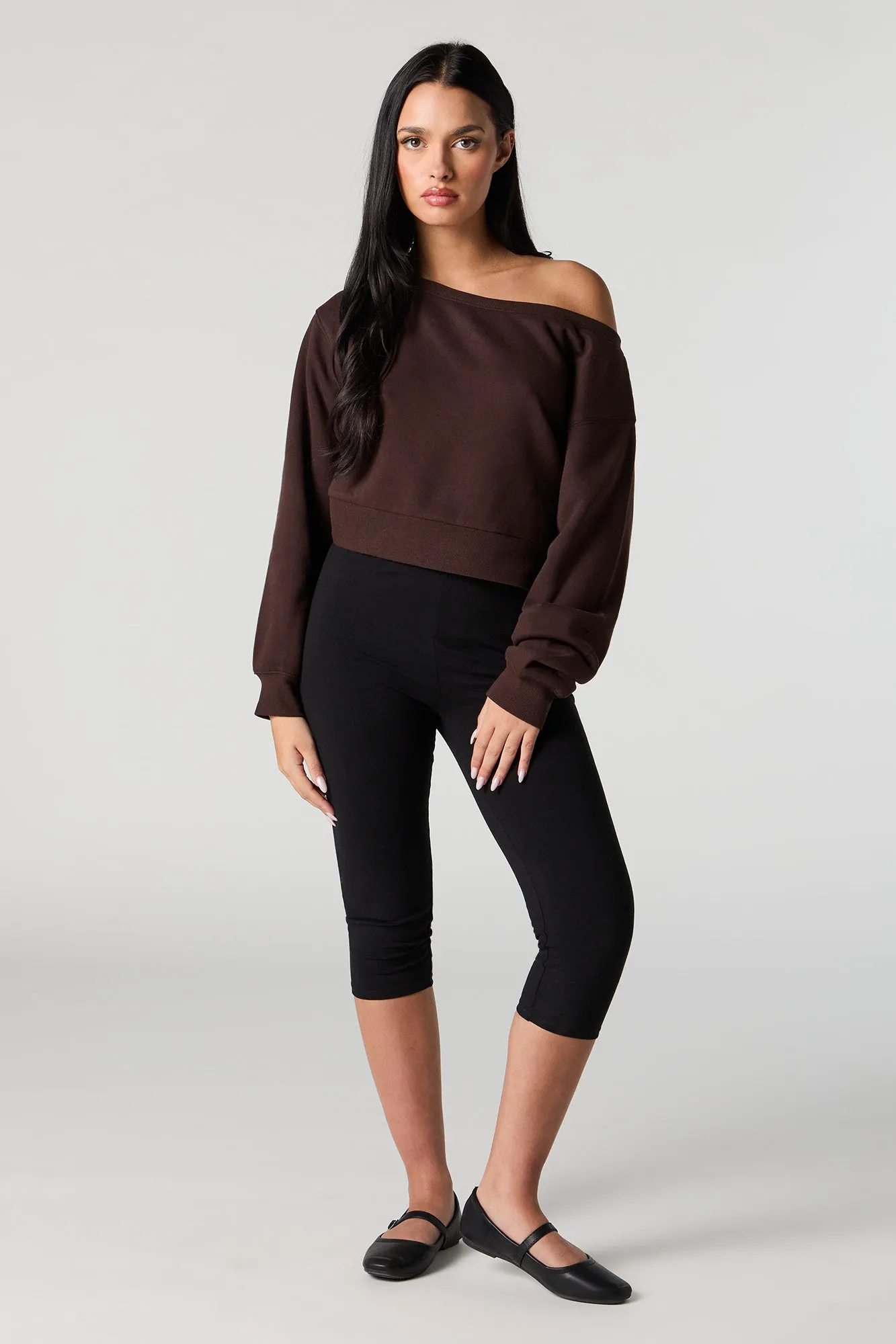 Soft Fleece Off Shoulder Cropped Sweatshirt sold by Urban Planet product image thumbnail 3