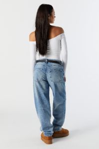 High Rise Medium Wash Distressed Straight Leg Jean sold by Urban Planet
