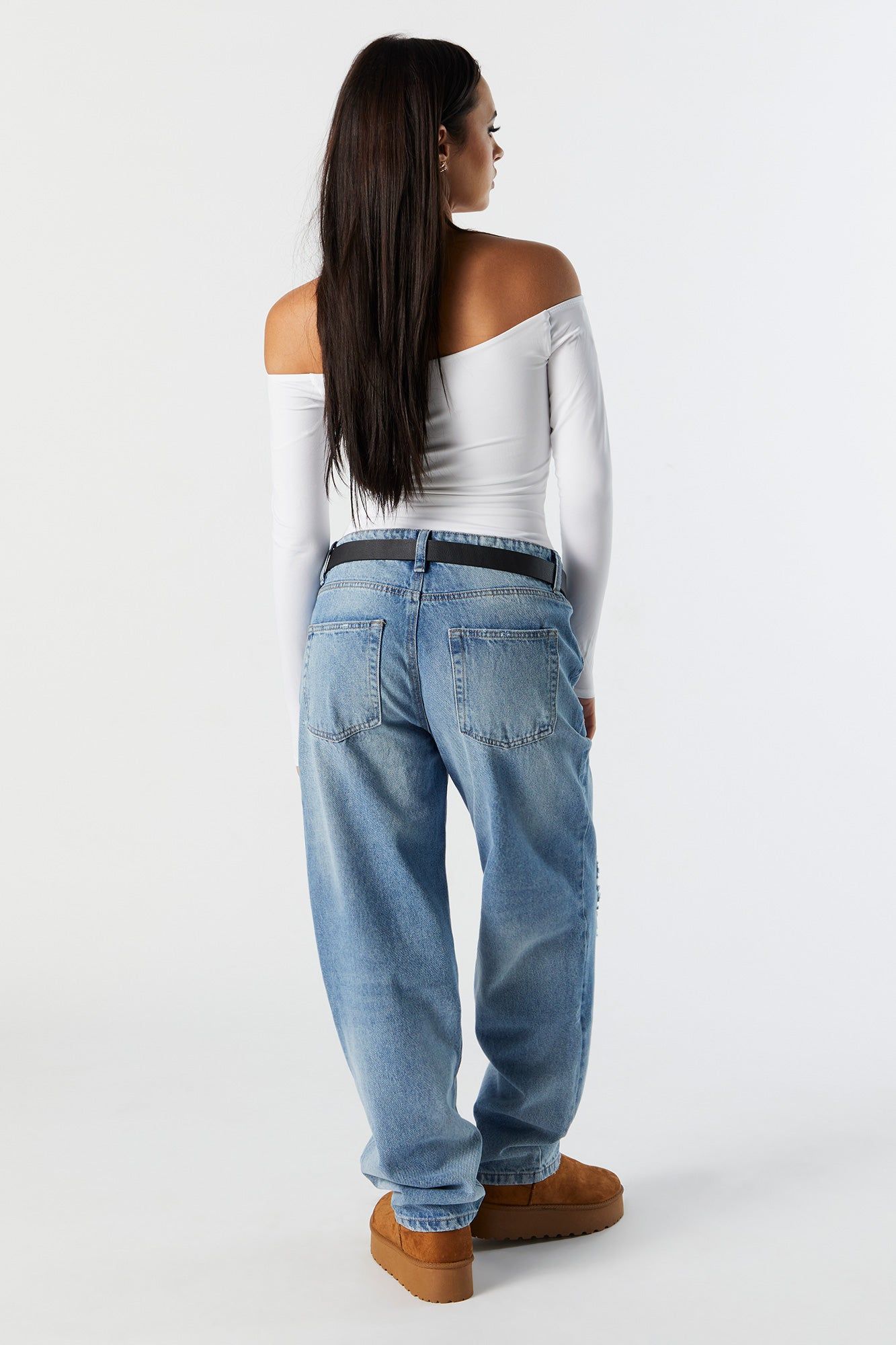 High Rise Medium Wash Distressed Straight Leg Jean sold by Urban Planet product image thumbnail 3