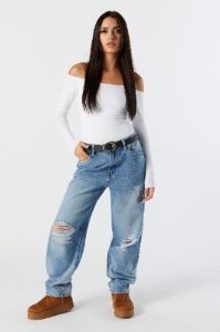 High Rise Medium Wash Distressed Straight Leg Jean sold by Urban Planet
