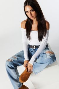 High Rise Medium Wash Distressed Straight Leg Jean sold by Urban Planet
