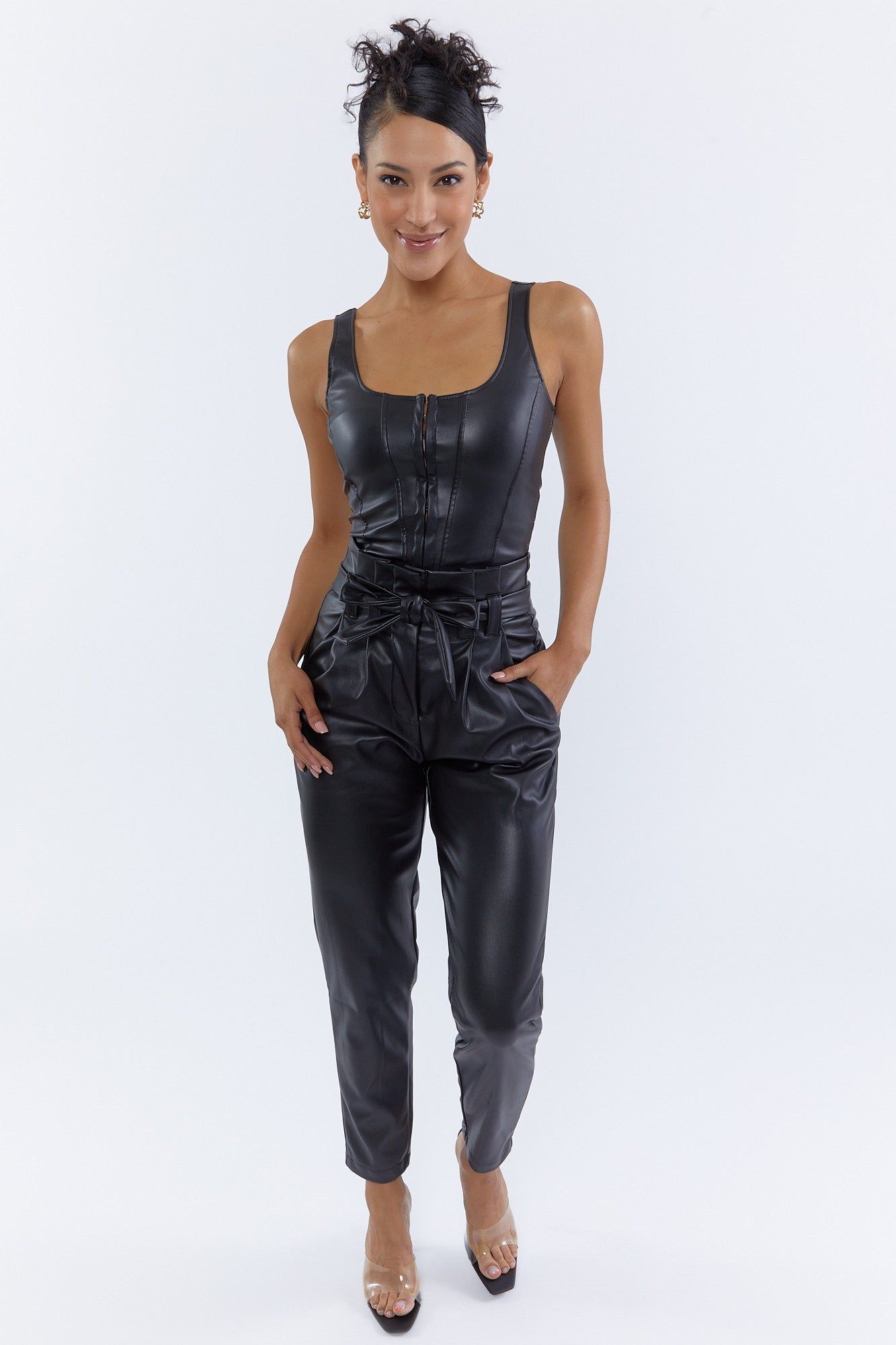 Faux-Leather Belted High-Rise Paperbag Pant sold by Urban Planet