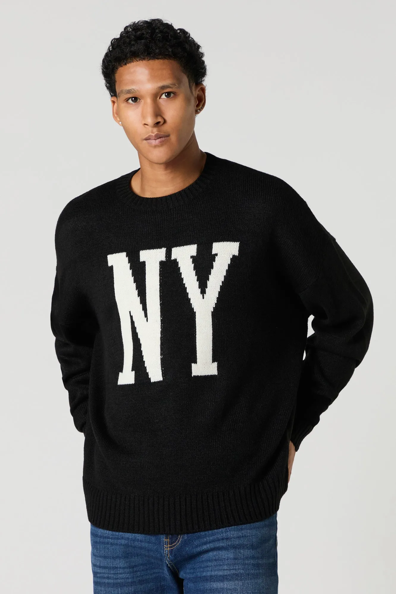 NY Jacquard Knit Relaxed Sweater sold by Urban Planet