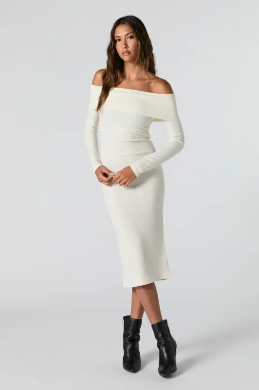 Robe-chandail midi moulante à épaules dénudées en tricot côtelé sold by Urban Planet