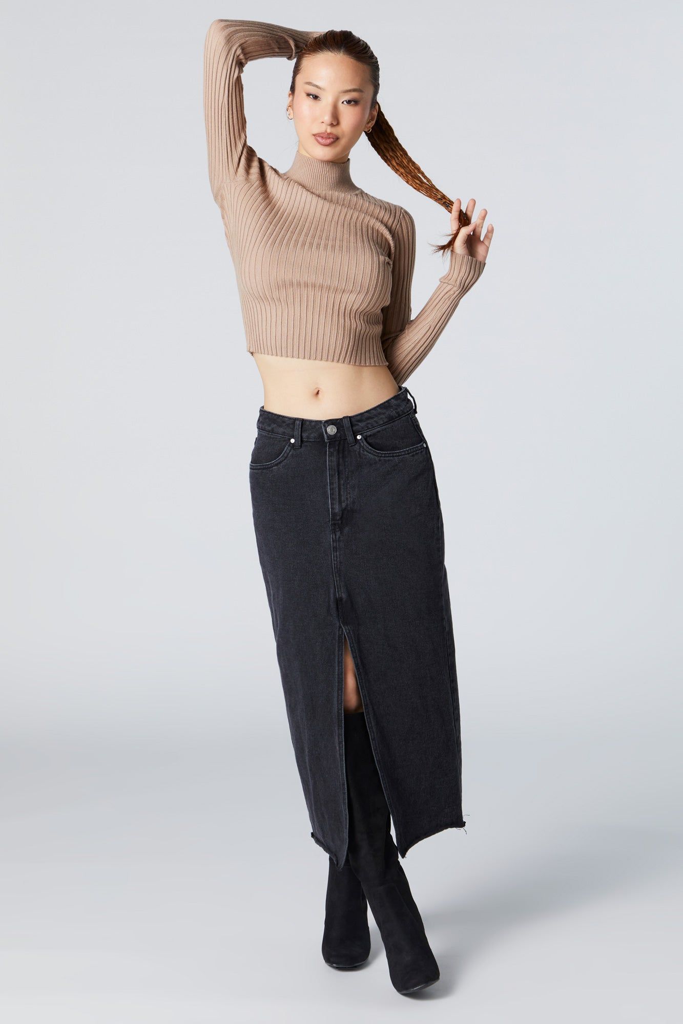 Ribbed Knit Mock Neck Sweater sold by Urban Planet product image thumbnail 3